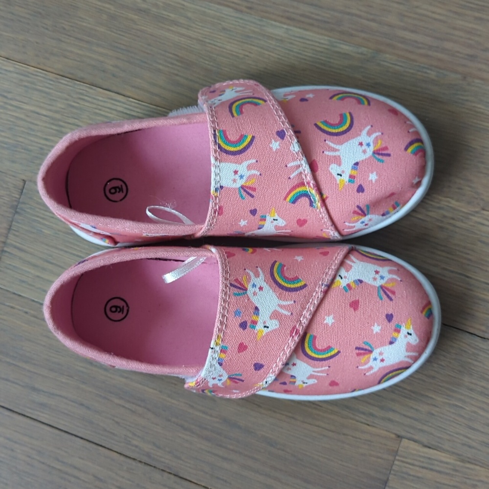 Toddler Girls Pink Unicorn Canvas Velcro Slip-on Sneakers - Size 9